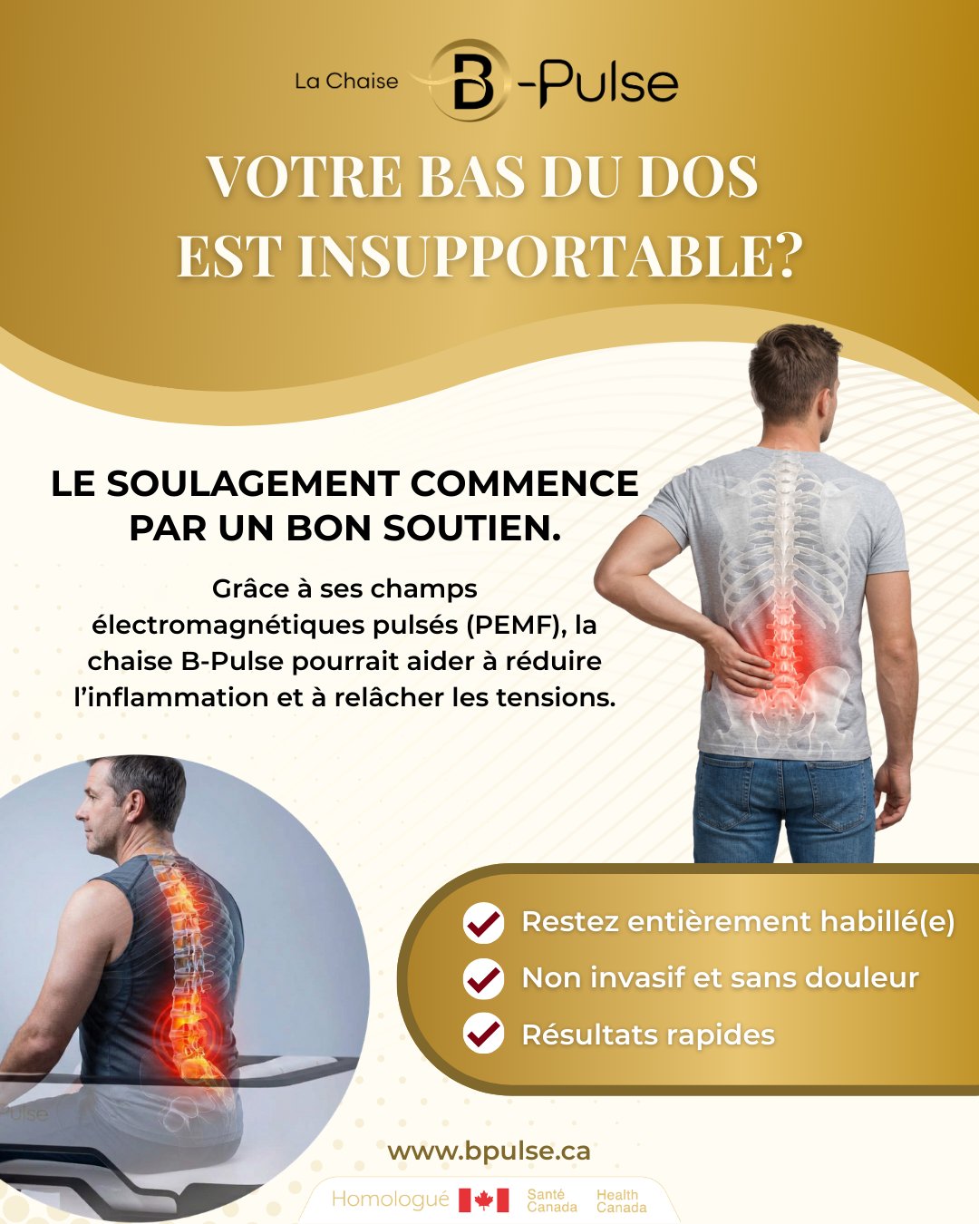 La technologie B-Pulse pour soutenir le bas du dos et soulager les douleurs lombaires. Soulagement des douleurs lombaires avec la chaise B-Pulse - renforcement du plancher pelvien - Clinique Synergek